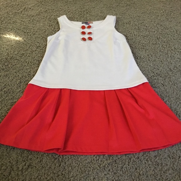 Vintage Women’s Sleeveless Orange & Beige Mod Drop-Waist Dress, Y2K does 1960’s - Picture 2 of 10